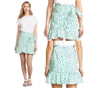 Rebecca Taylor Green Daisy Floral Print Ruffle Tie Waist Wrap Mini Skirt Size 4